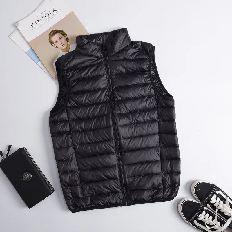 Autumn Winter Light Down Jacket Mens Fashion Short Ultrathin Lightweight Youth Slim Coat Vest Plus size 2024 241024