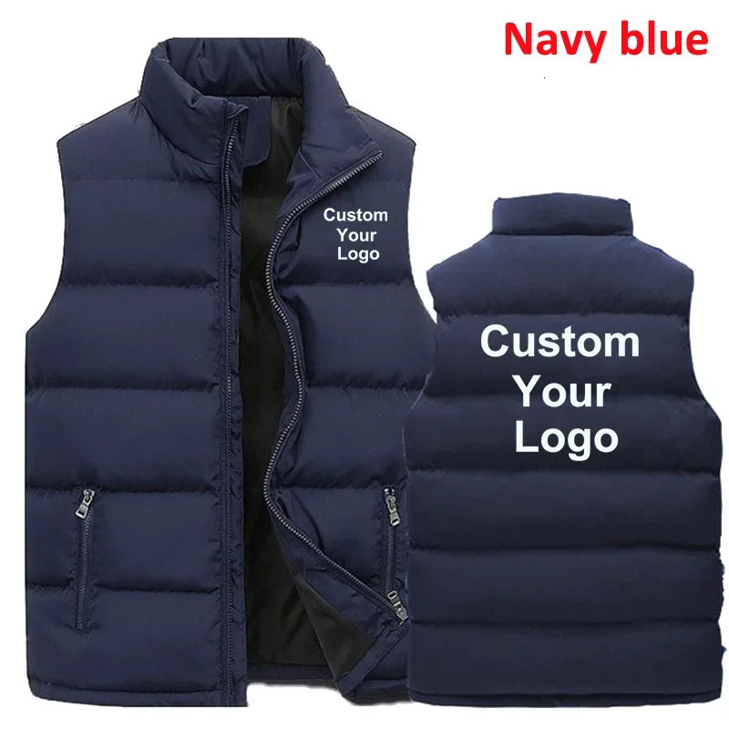 Mens Custom Your Zipper Warm Vest Casual Sports Stand Collar Sleeveless Jacket Winter Down 241024