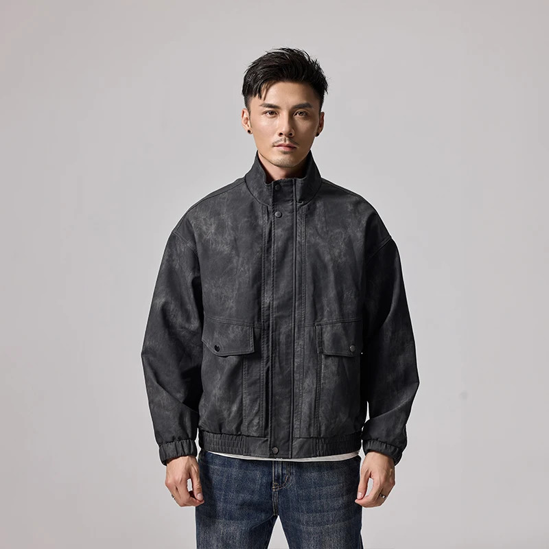 American Retro Leather Jacket Autumn Feeling Zipper Bicycle Set Flight Set Jacket 241031