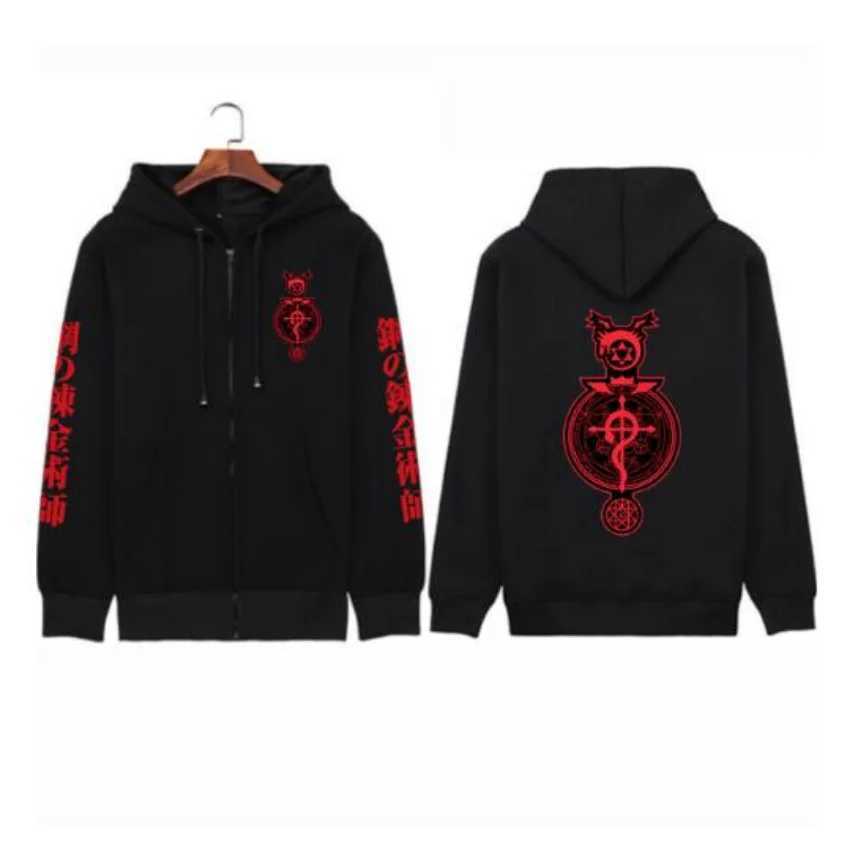 Winter Mens Jacket and Coats Anime All Metal Alchemist Zipper Hoodie Flce Zipper Hoodie Coat Warm Coat X241031