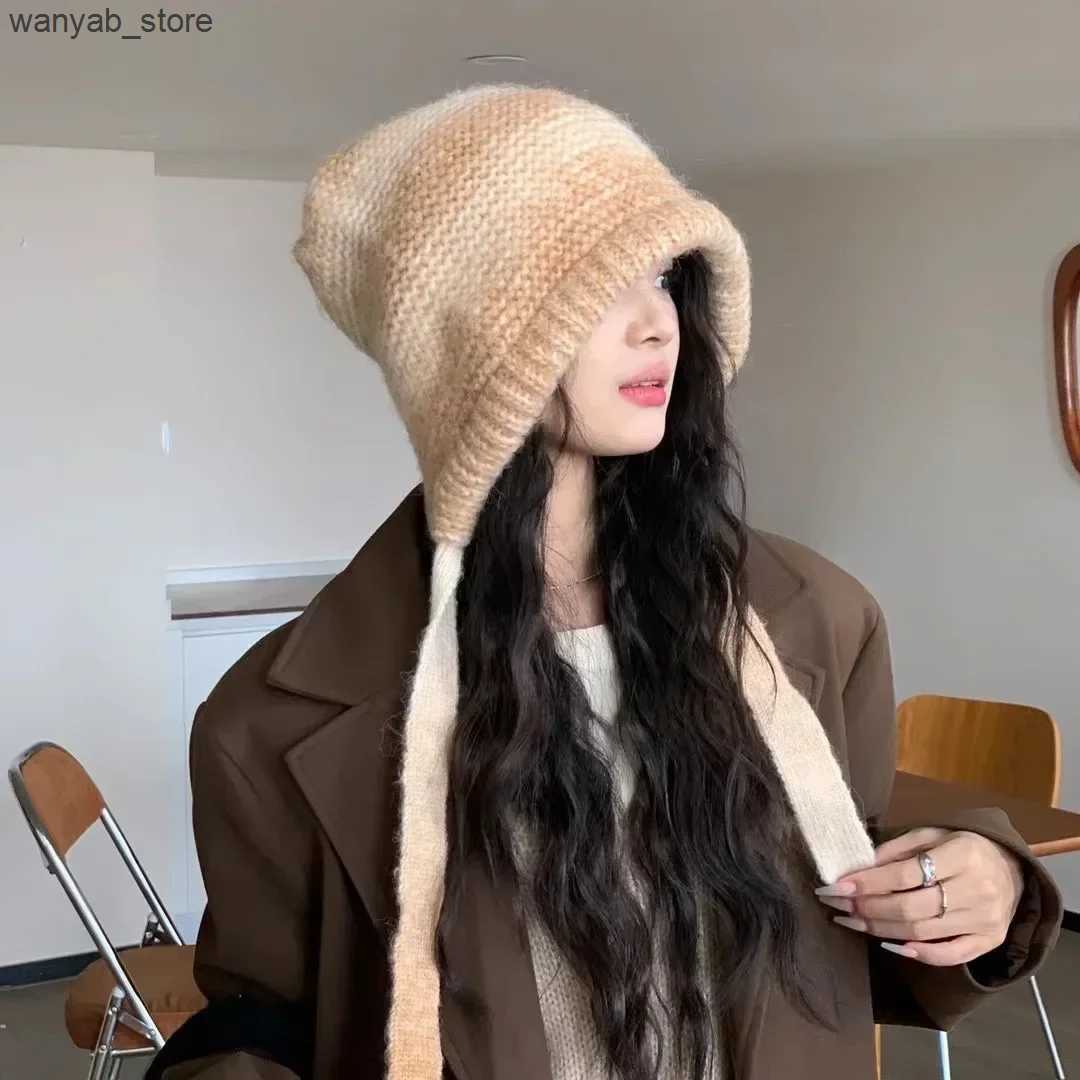 Wide Brim Hats Bucket Hats Funny Bag Hat Thicken Knitted Winter Warm Pullover Hat Big Headband Strap Skullie Cycling Ear Protection Couple Cap Accesso