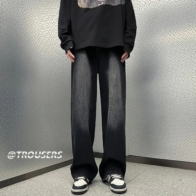 Vintage Mens Jeans Loose Fit Distressed Oversize American Style Casual Draped Wide Leg Dragged Pants Trendy 241024