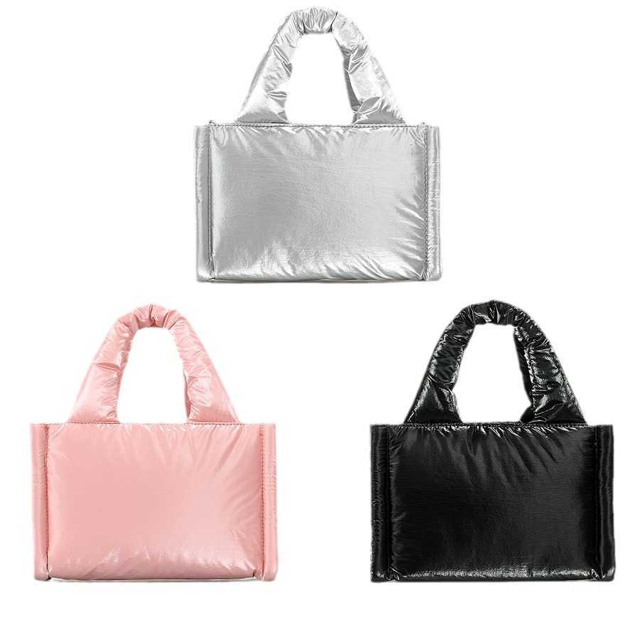 design with cotton clip, single shoulder crossbody bag, women's shiny silver nylon small square bag, lightweight stylish small size handbag 24101