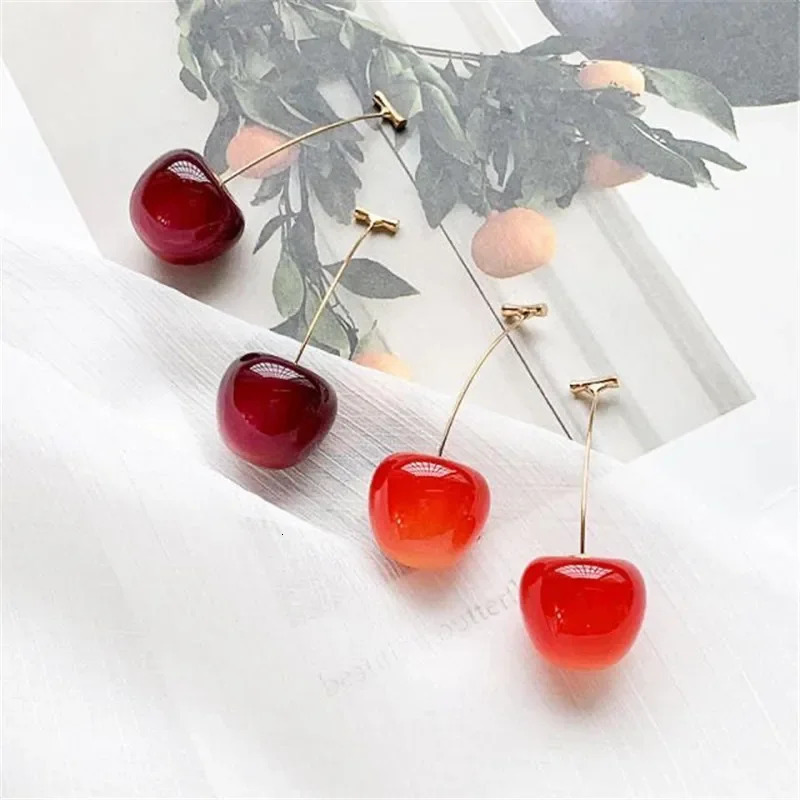 LATS Cute Simulation Red Cherry Earrings for Women Girl Sweet Resin Earring Student Fruit Fashion Jewelry Gift 241031