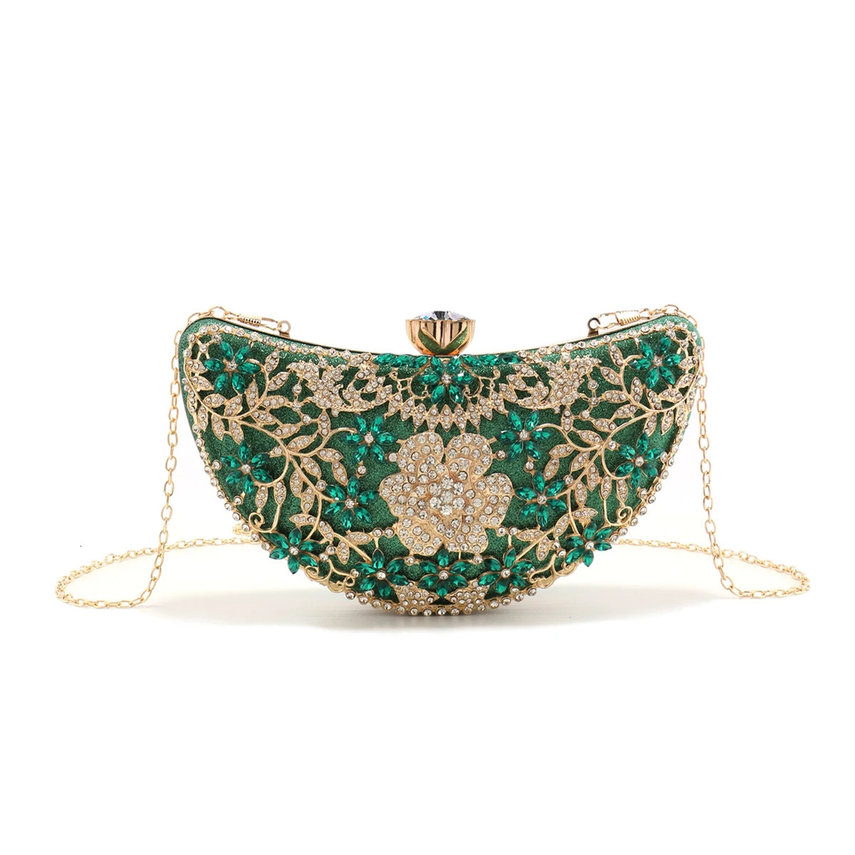 Green Color Women Evening Bags With Rhinestones Hollow Out Style Clutch Diamonds Moon Wedding Glitter Lady Bridal 241031