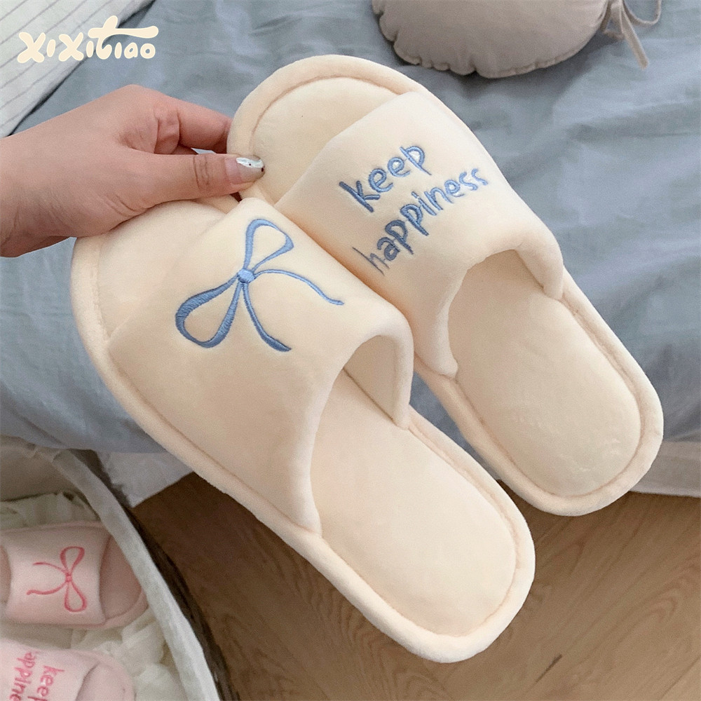 Creative English Letters Home Slippers Women Girls Cute fluffy winter warm plush indoor flats Bedroom slide casual women's cotton slippers