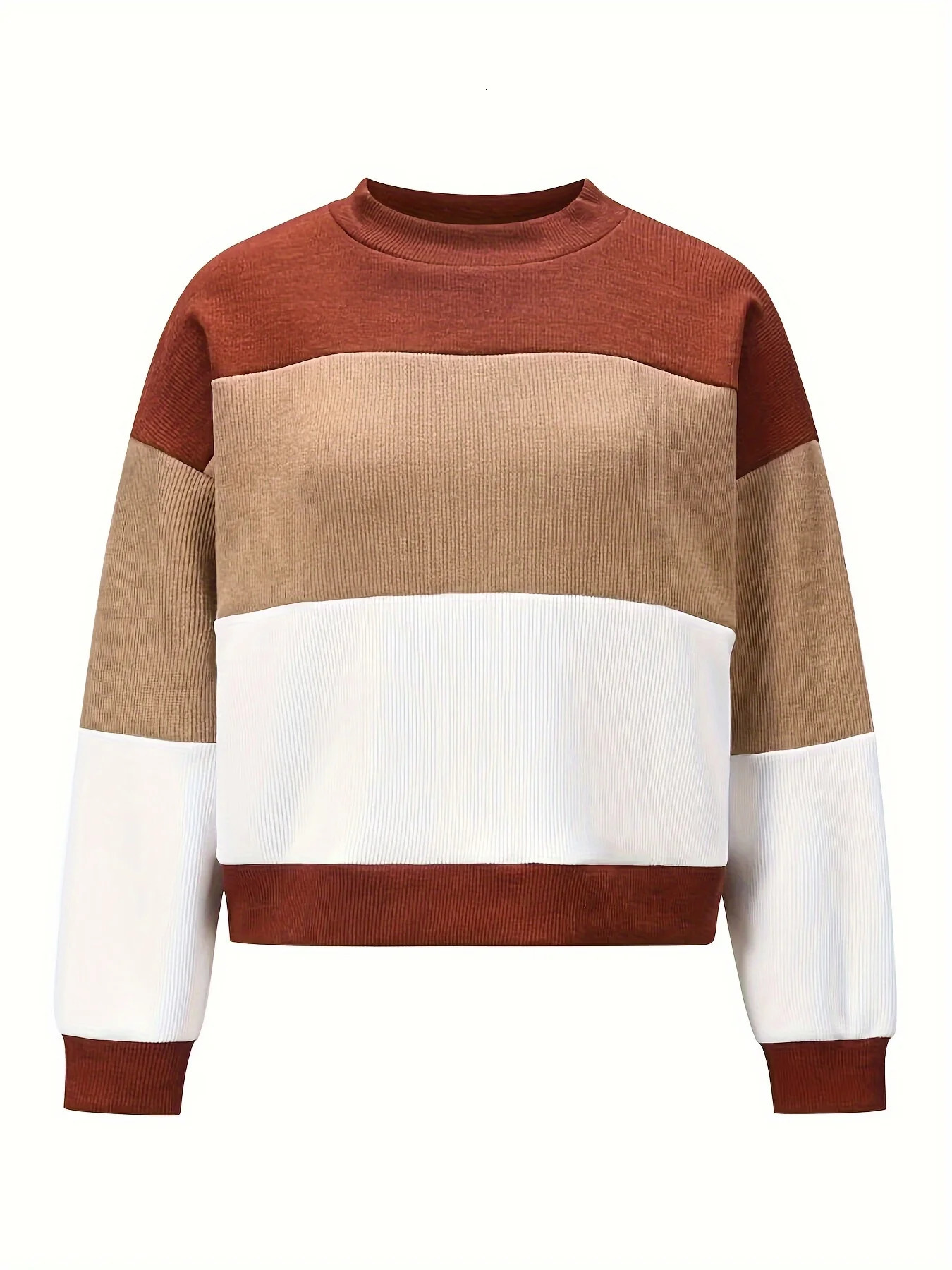 Autumn Winter Plus Size Womens Round Neck Knitted Sweater Fashion Color Blocked Long Sleeved Casual Commuting 241029