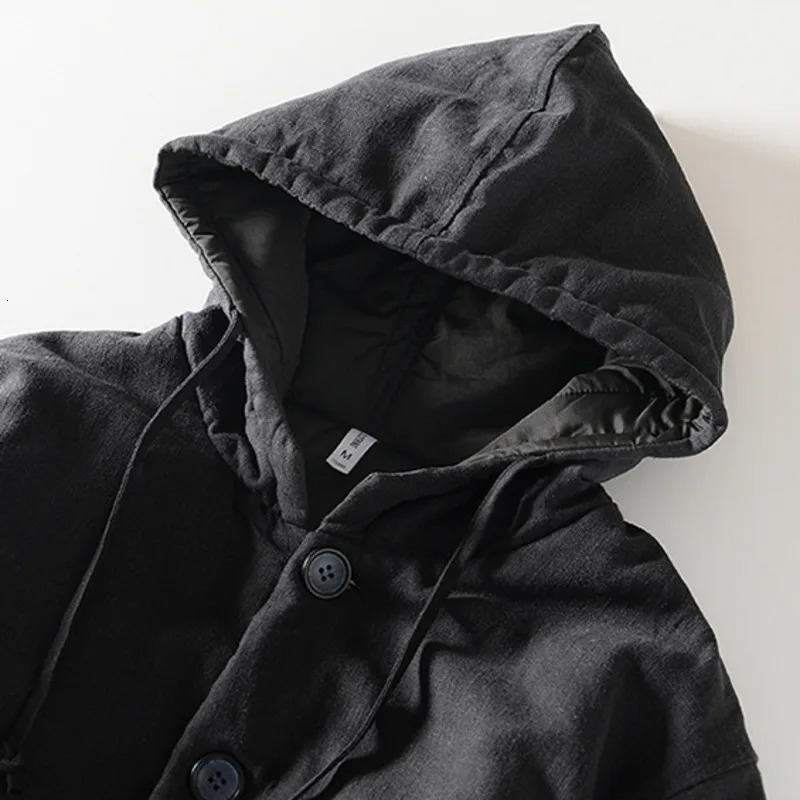 Winter Chinese Style Buckle Men Hooded Warm Cotton Padded Jacket Casual Versatile Loose Wadded Outwear Coat Male Clothing 241029