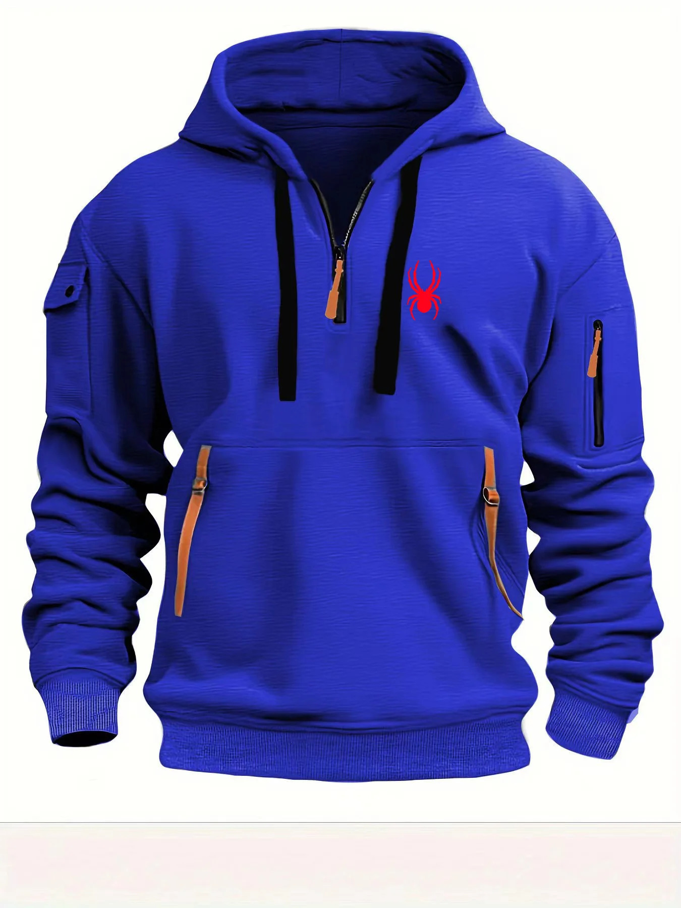 Mens fashion autumn and winter zipper multi pocket printed spider hoodie casual sports pullover street outdoor 241031