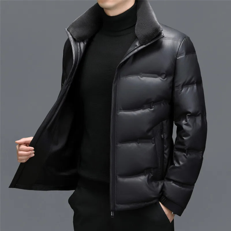 ZDT-8053 Winter Mens Sheepskin Down Jacket Plush Thick Short Wool Stand Collar Casual Leather Coat 241031