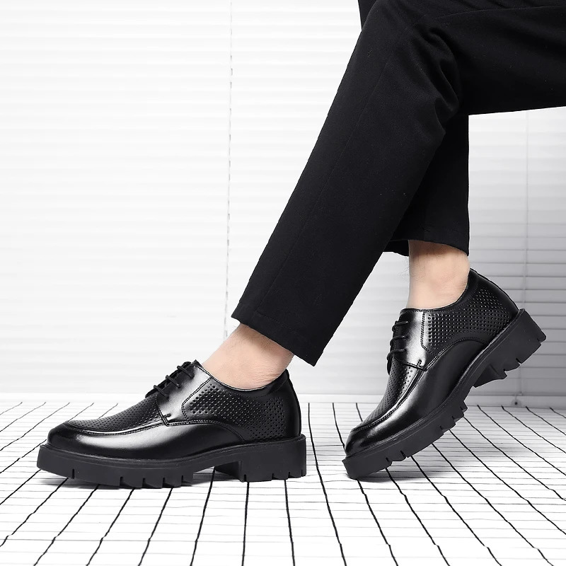 8-10cm high gain mens shoes for summer and autumn mens shoes lined with mens hollow business dresses mens elevator leather shoes 241031