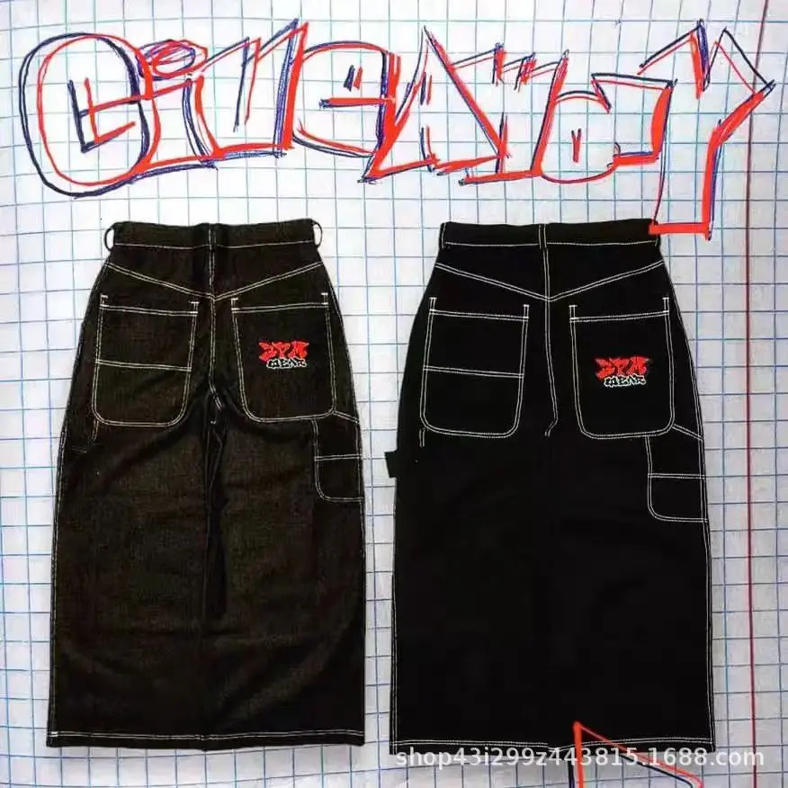 2024 Men Y2K Vintage Loose Big Pocket Denim Jeans Casual Simple Niche Hip Hop Printing Jeans Streetwear Wide Leg Denim Jeans 241031