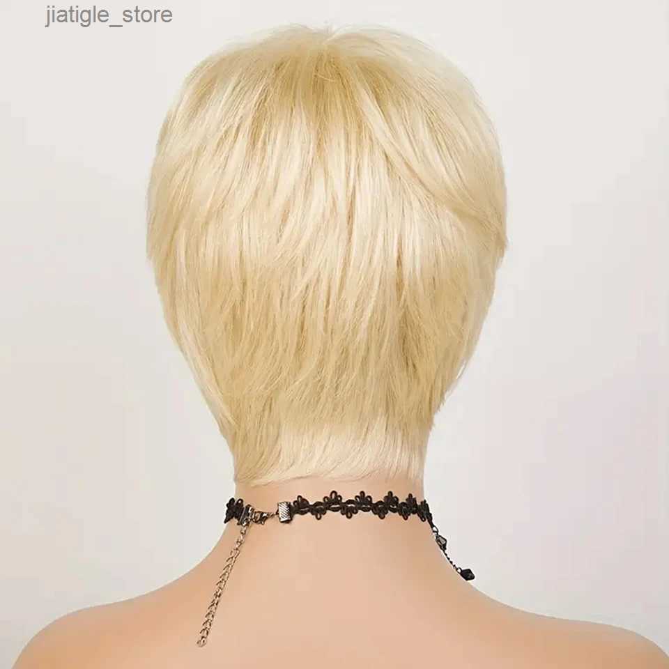 Synthetic Wigs Short Pixie Cut Remy Human Hair Wigs Ready To Wear Glueless Straight Natural Color Full Machine Made Bob Wig With Bnags Y240401