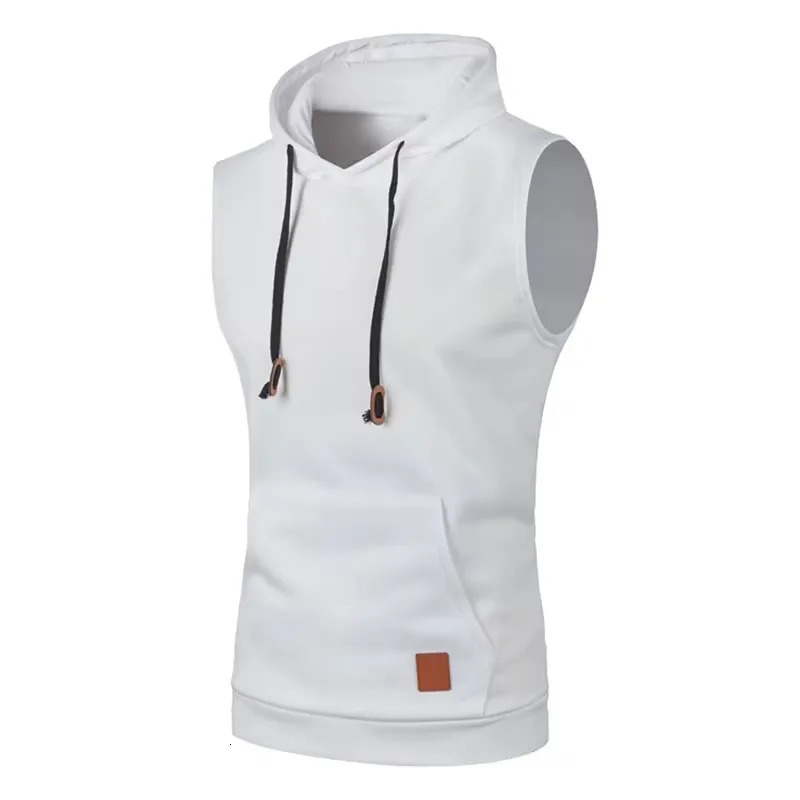 Mens Sleeveless Hooded Sweatshirts Bodybuilding Tank Top Outdoor Breathable Solid Color Gym Vest Sport Streetwear Jacket Coats 241031