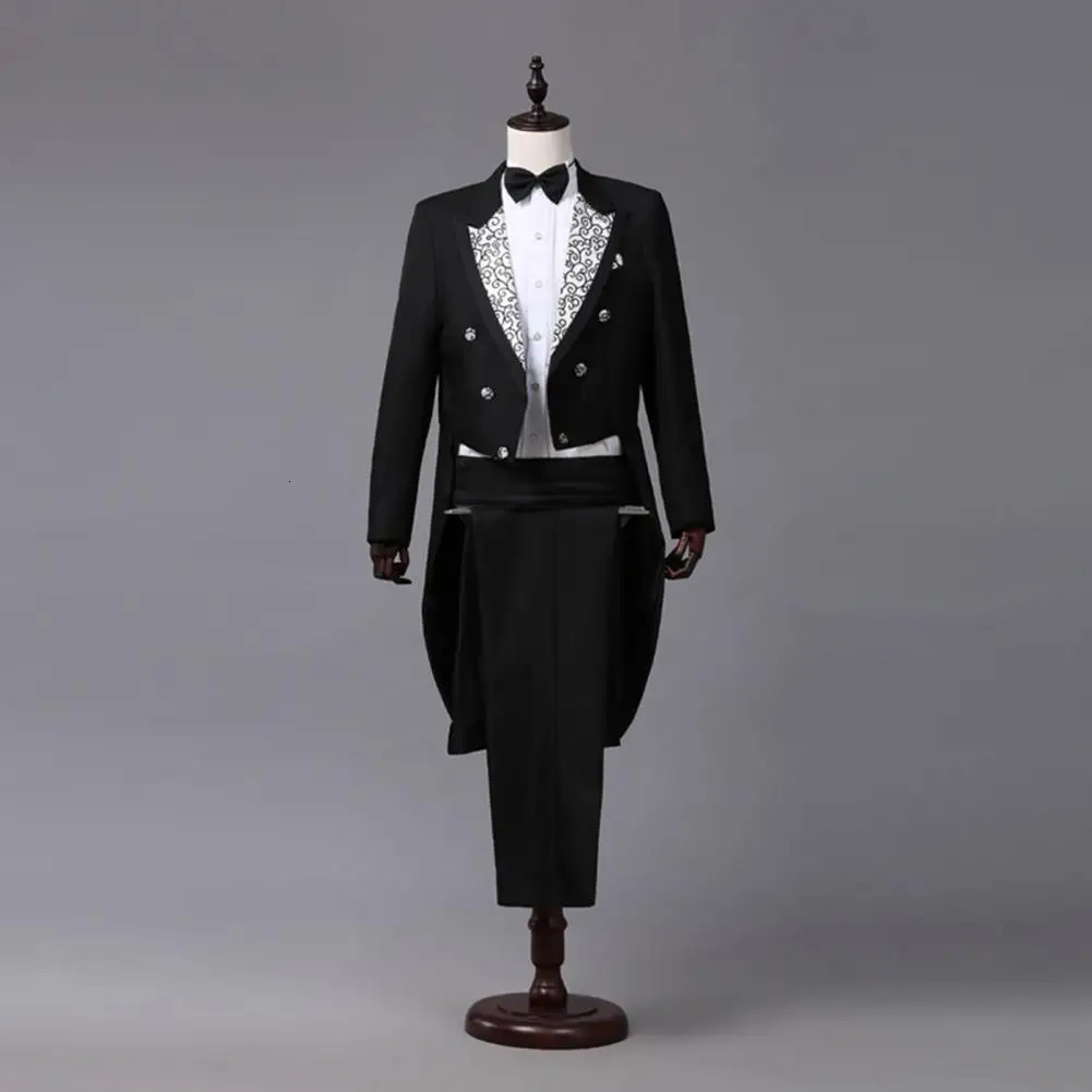 Men Blazer Pants Vintage Double Breasted Color Block Swallowtail Formal Suit Spring Autumn Tuxedo Singer Costume Outfit 241024