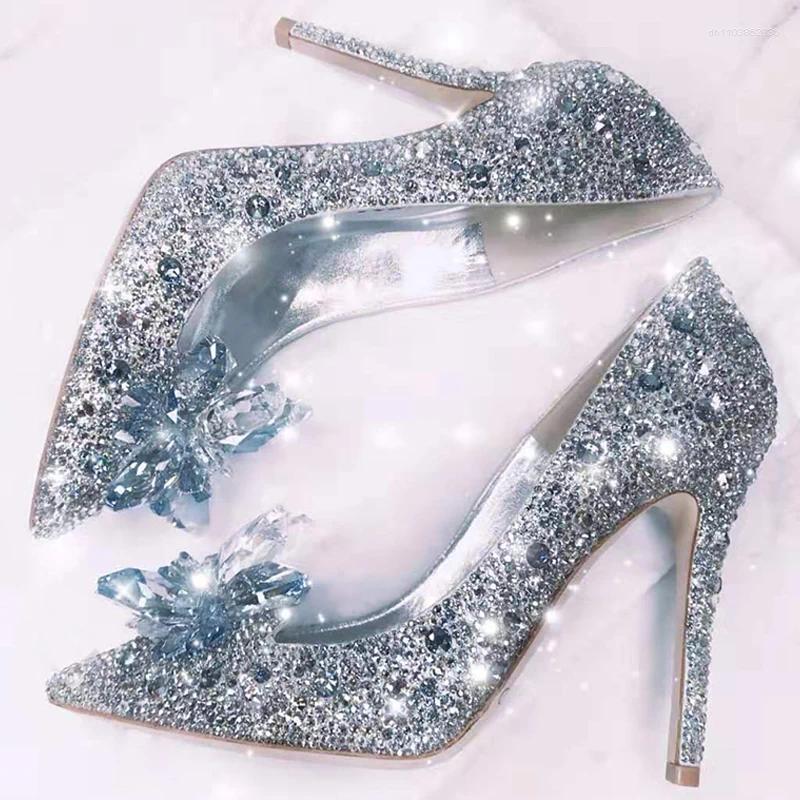 Dress Shoes 2024 Est Rhinestone High Heels Women Pumps Pointed Toe Woman Crystal Party Wedding 5cm/7cm/9cm