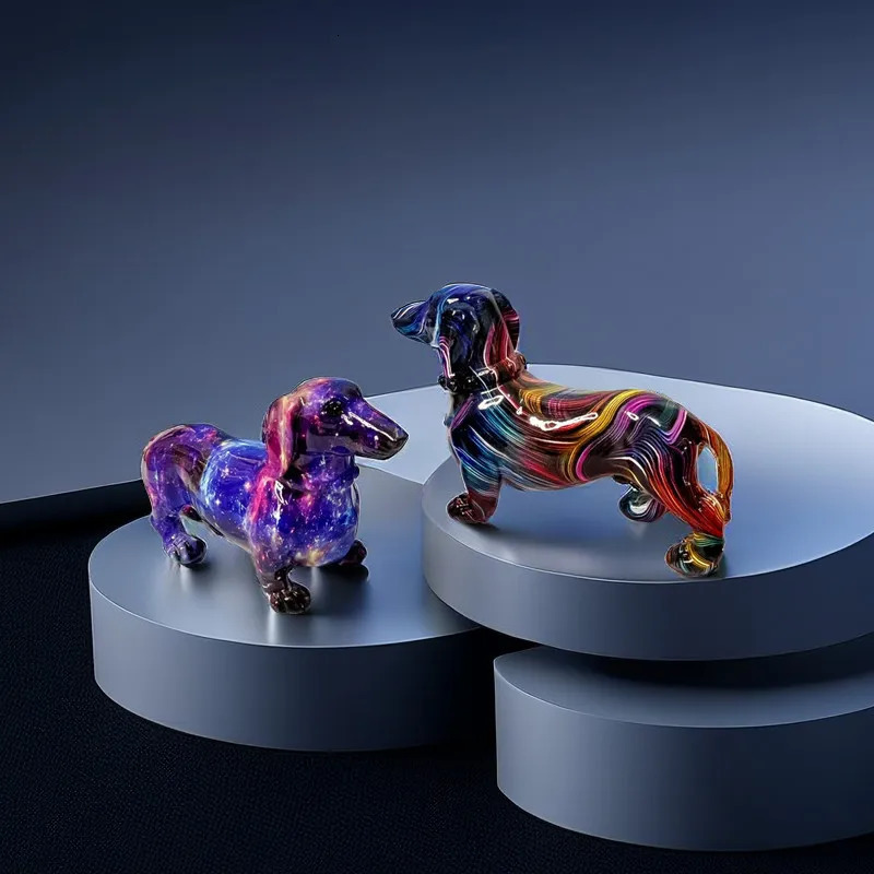 Creative Graffiti Dachshund Dog Statue Home Decor Colorful French Bulldog Sculpture Animal Figurine Living Room Desk Accessories 240322