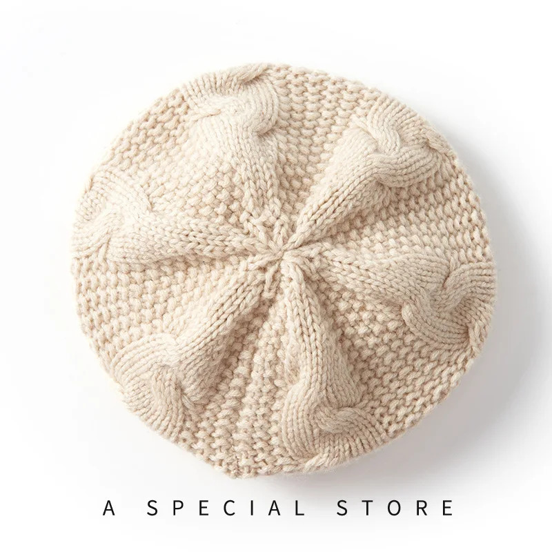 Womens Cashmere Hat Spring And Autumn HighEnd Solid Color Six Twist Flower Outdoor Warm Fashion Heavy Beret 241031