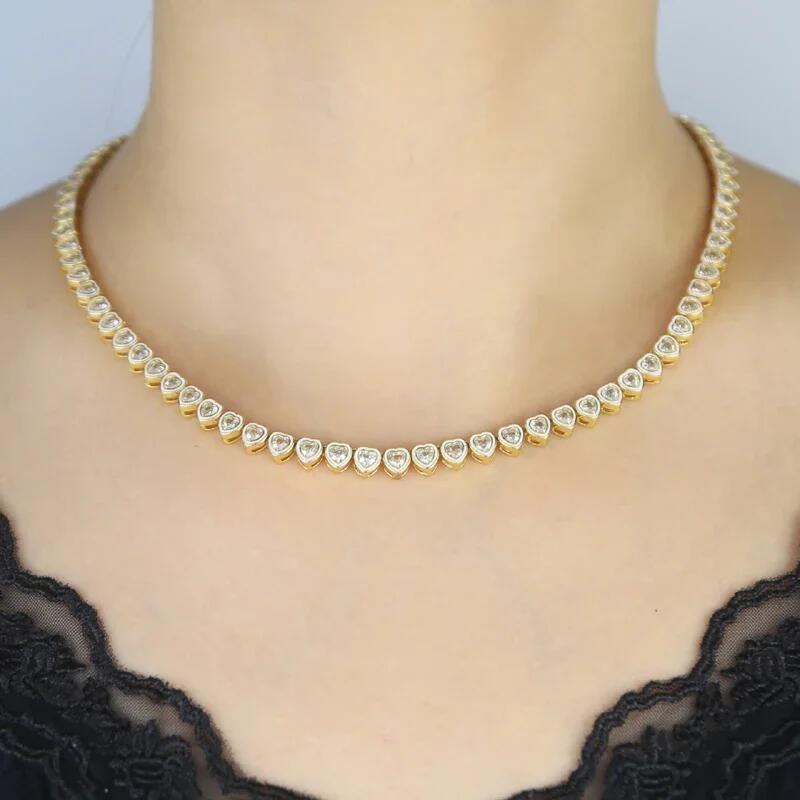 Iced Out Rainbow Heart Zircon Choker Necklace | Gold Plated Cubic Zirconia Fashion Jewelry for Women Men