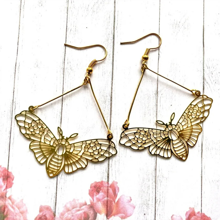 Moth Charm Earrings Jewelry For Women Boho Accessories Hollow Butterfly Pendants Gold PlatedEar Hooks Beautiful Earring 241031