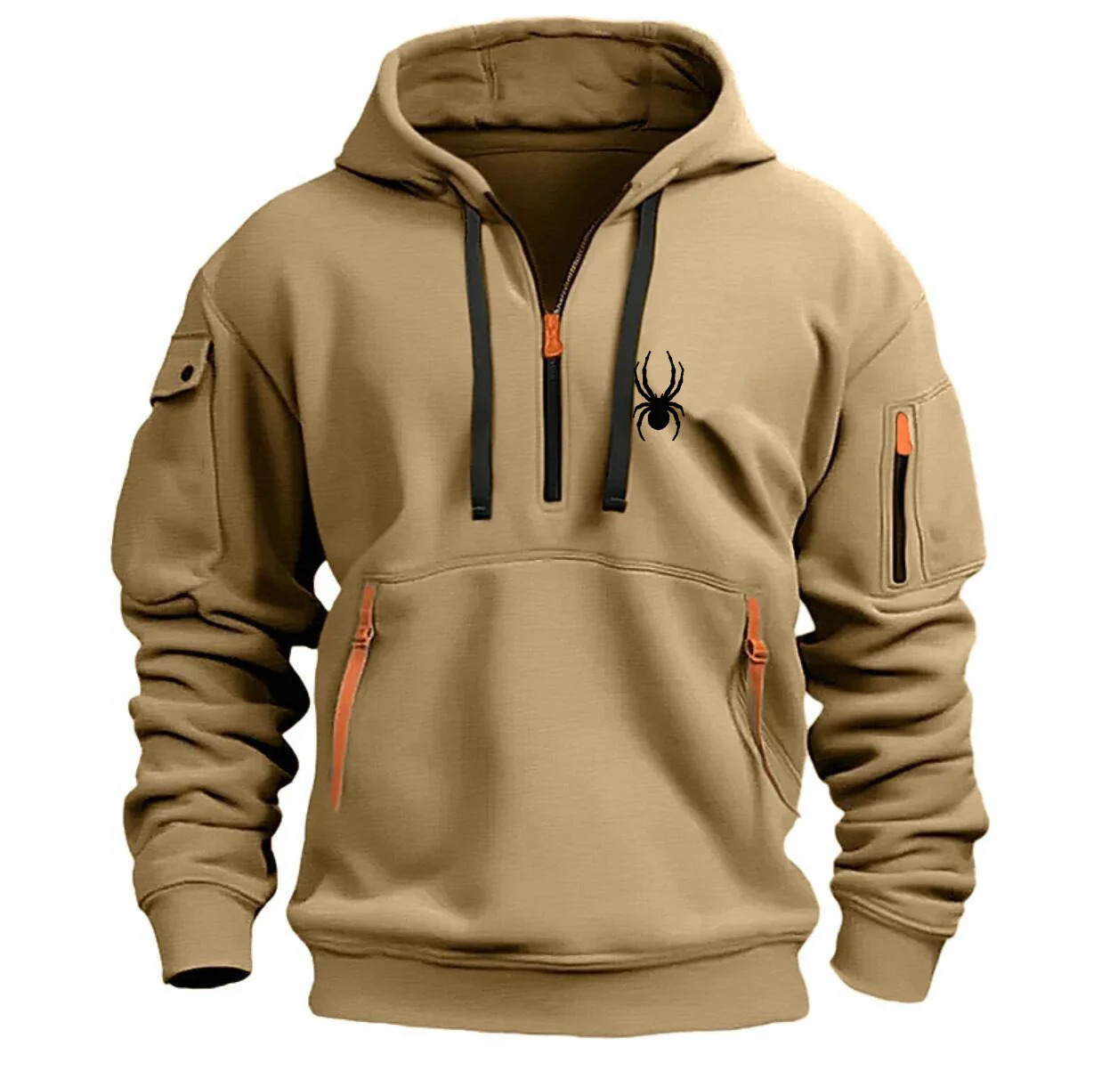 Mens fashion autumn and winter zipper multi pocket printed spider hoodie casual sports pullover street outdoor 241031