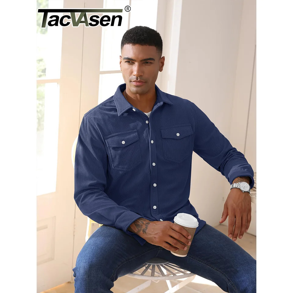 TACVASEN Corduroy Shirt Jackets Mens Long Sleeve Button Up Lightweight Jacket Spring Fall Streetwear Shacket Tops Outwear Males 241024