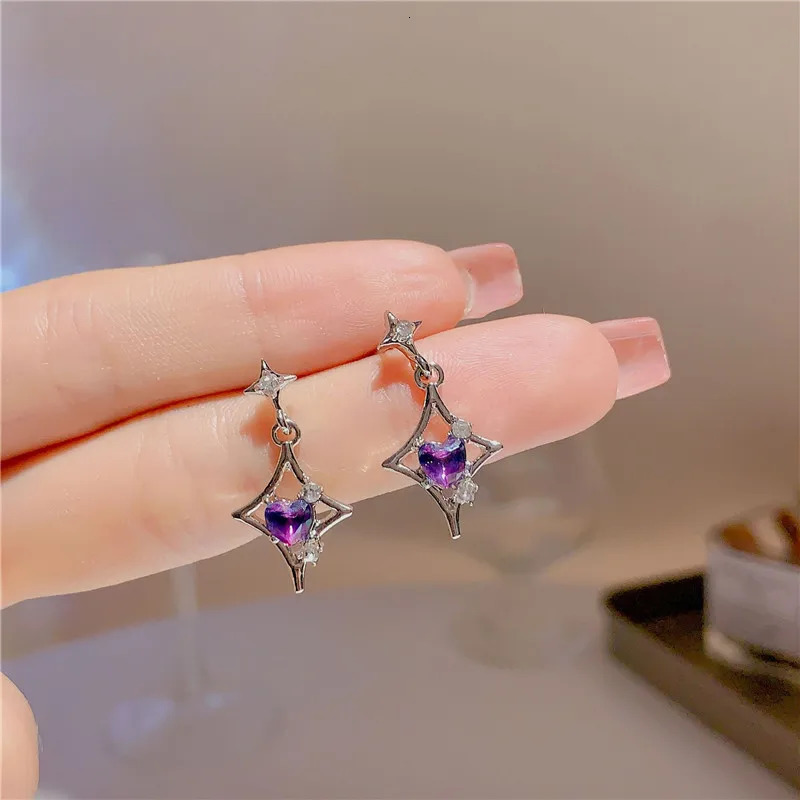Korean Fashion Purple Star Crystal Zircon Dangle Earrings for Women Elegant Temperament Wedding Party Anniversary Gift Jewelry 241031