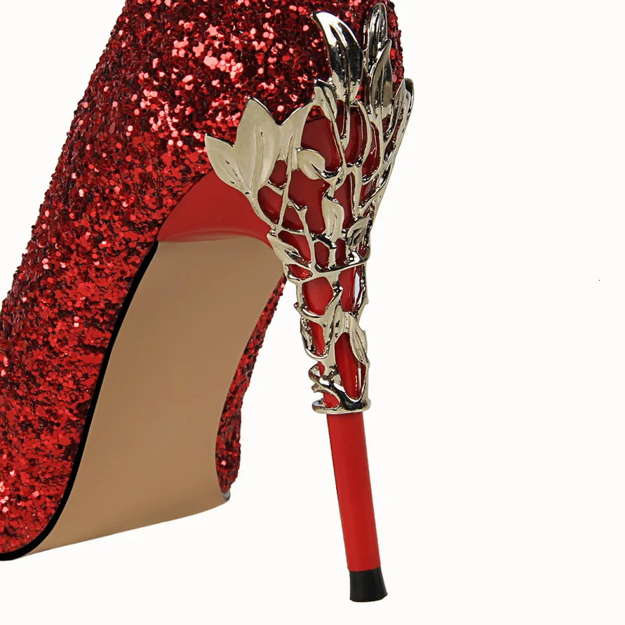 Women 10cm High Heels Fetish Pumps Lady Glitter Metal Carving Wedding Bridal Heels Bling Party Scarpins Shoes 241031