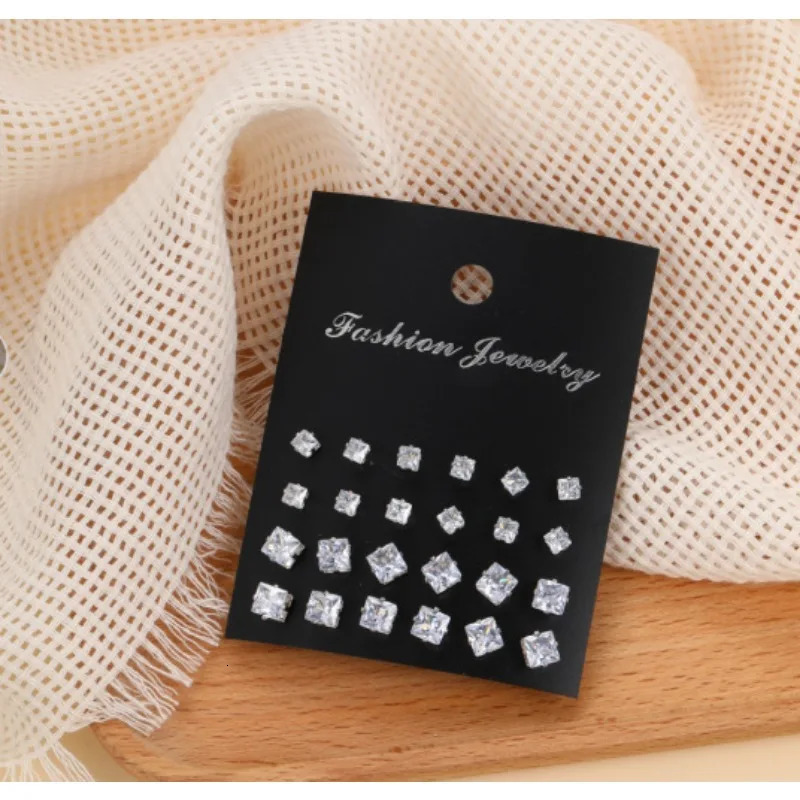 Six Claw Crystal Zircon Earrings Inlaid with Colorful Diamonds Fashionable 12 Pair Combination Card 241031