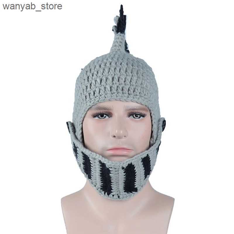 Wide Brim Hats Bucket Hats Men Women Funny Chunky Knitted Roman Knight Helmet Hat Contrast Color Tassel Barbarian Crochet Earflap Beanie Skull Cap wit