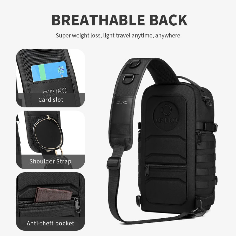 OZUKO Large Capacity Men Chest Bag Waterproof Sling Shoulder Bags for Male Outdoor Sports Crossbody Quality Messenger 241029