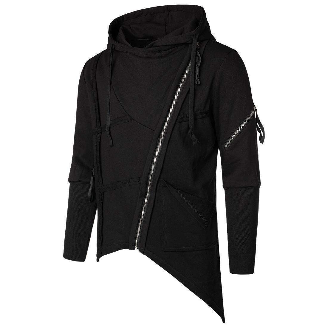 Men Hooded Sweatshirt Streetwear Fashion Hip Hop Black zip up hoodie Cloak Mantle japan Asymmetrical hem Long Hoodies boy 201113