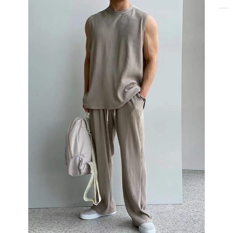 Men's Tracksuits American Men Clothing Ice Silk Vest Trousers Sweatsuit For Two Piece Set Fitness Sleeveless Breathable Gym Tracksuit