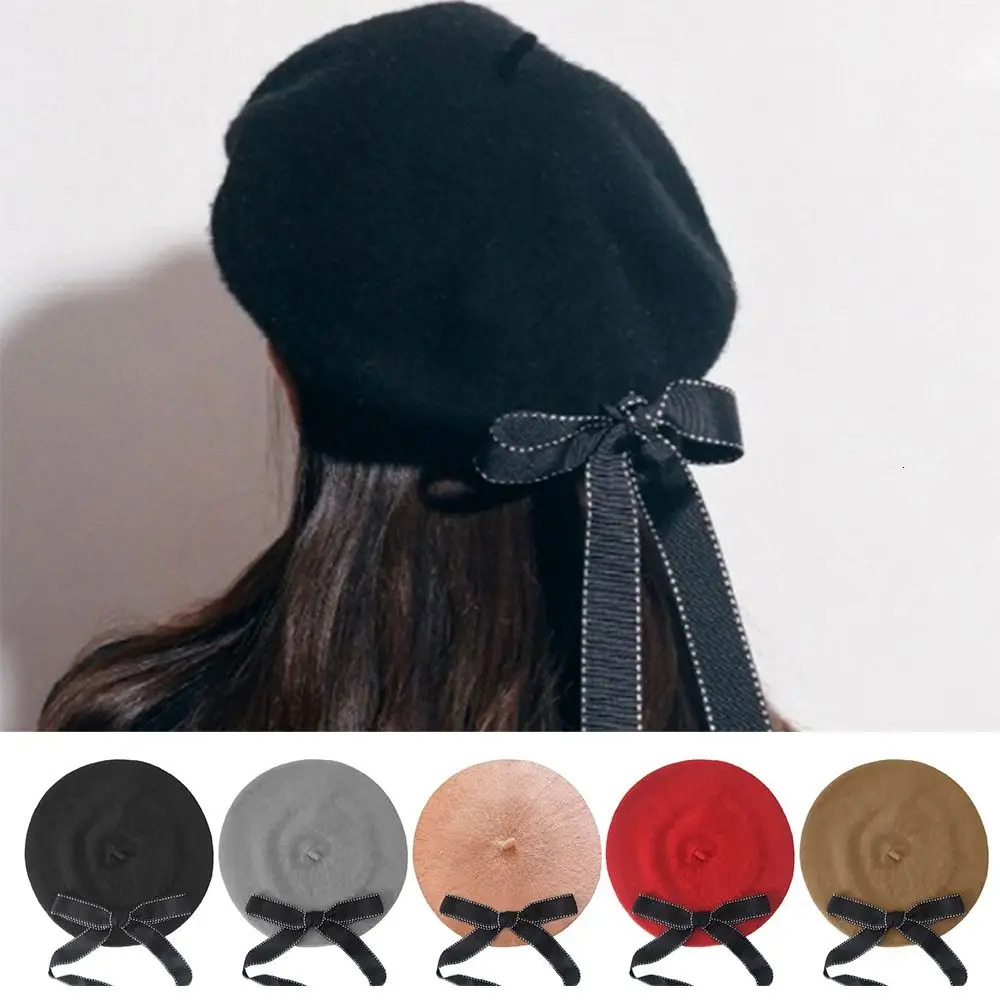 Headwear Bow Beret Caps Fashion Soft French Artist Painter Hat With Bowknot Cotton sboy Cap Autumn Winter 241031