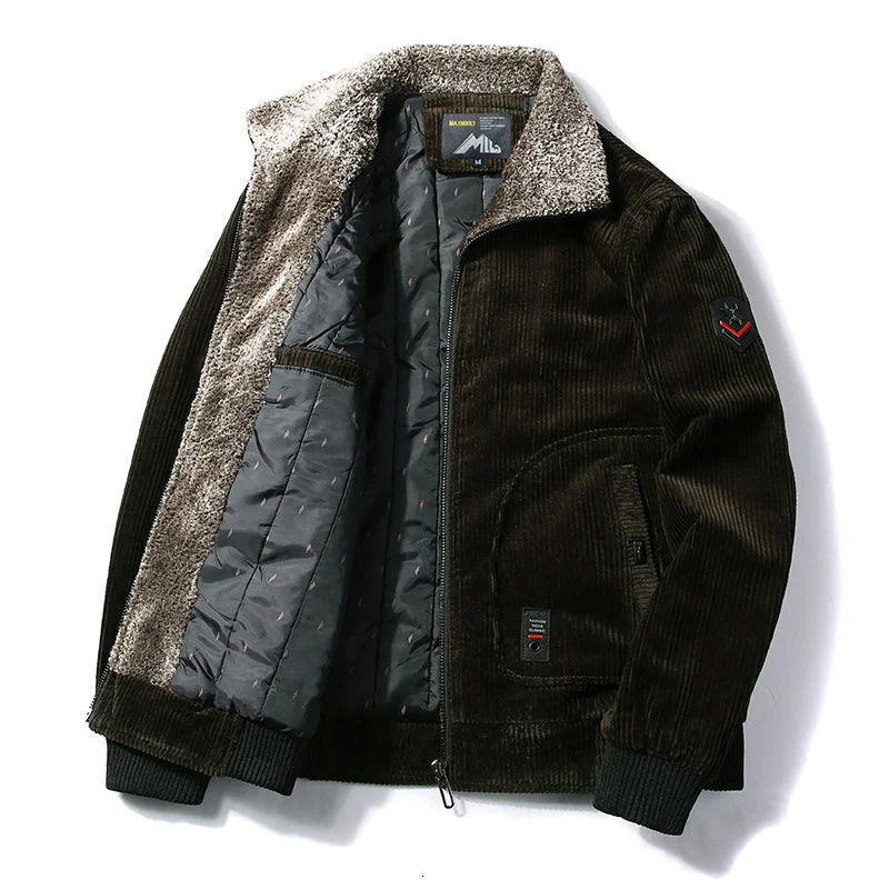 Tree Male Thermal Windbreaker Plus Size Mens Warm Winter Corduroy Jackets and Coats Fur Collar Casual Jacket Outwear 241031