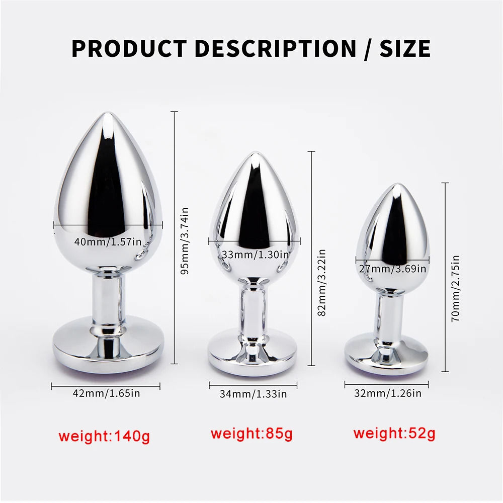3 Sizes Metal Anal Plug Smaller Smooth Stainless Steel Butt Plug Colorful Crystal Round Anus Plug Adults Anal Sex Toys For Women 241031