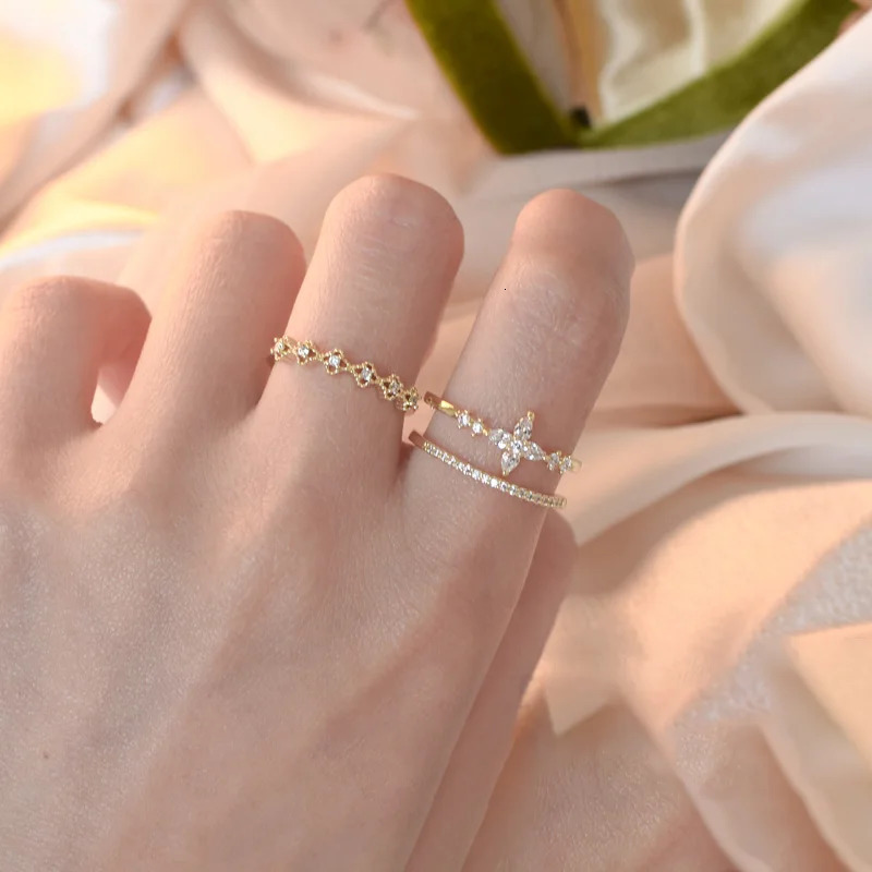 Vintage French Style Fashion Crystal Adjustable Ring for Women Original n Korean Girl Jewelry Accessories 241031