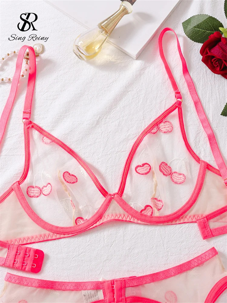 SINGREINY Cut Erotic Sheer Sexuality Underwear Sets 2024 Female Club Slim Sleepwear Fashion Embroidery Amatory Lingerie Suits 241031