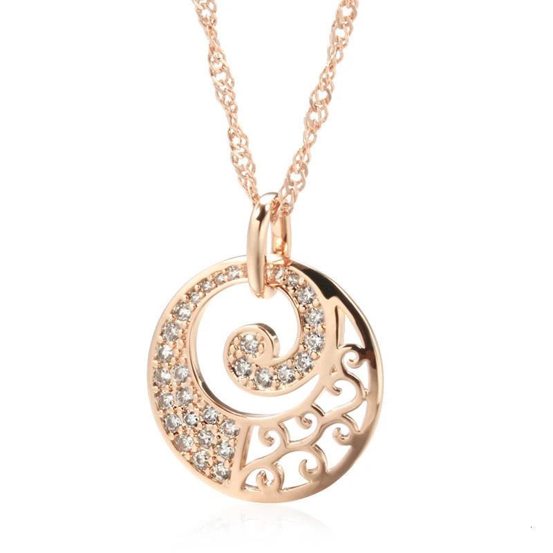 Kinel 585 Rose Gold Pendant Necklace Women Crystal Flower Natural Zircon Bridal Wedding High Quality Daily Fine Jewelry 241031