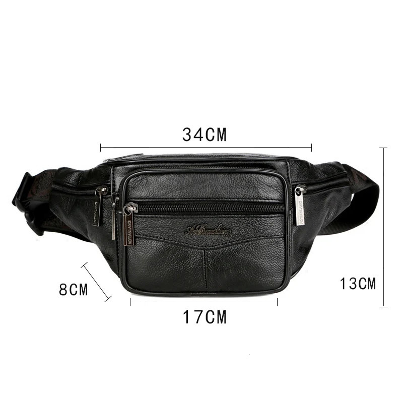 leather waist bag mens Fanny Pack mens leather bag mens high-capacity waterproof Hip bag black belt bag 241031