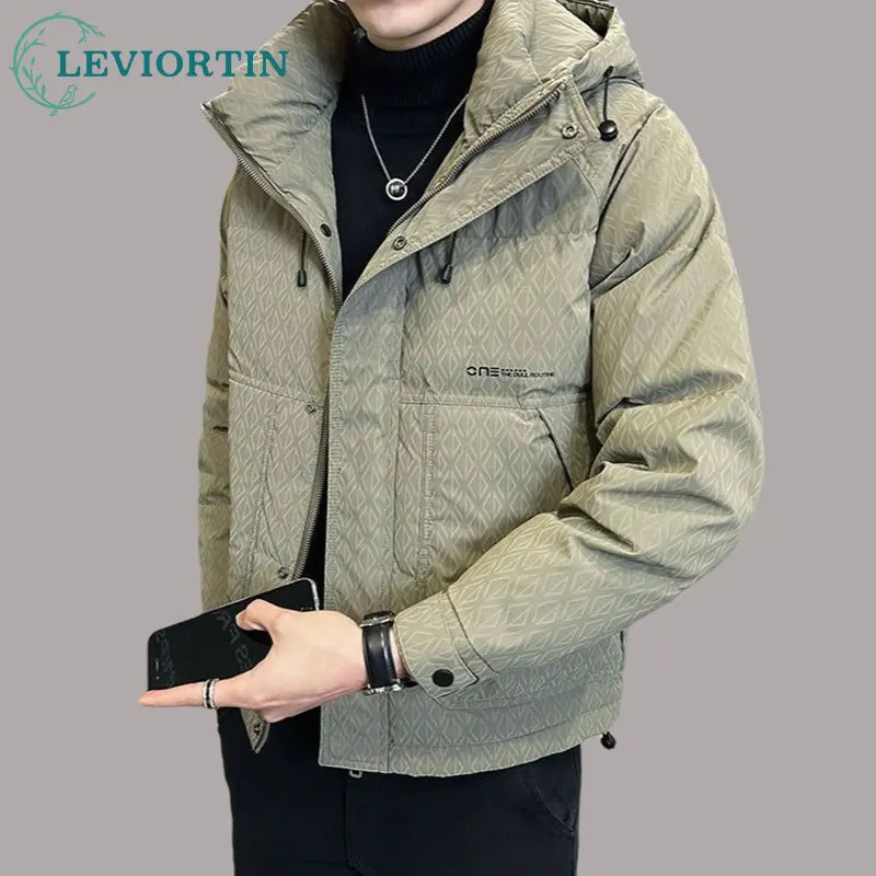 Fashion Vintage Down Jacket For Men Fall Winter Warm Parka Coats Male Lightweight Stand Up White Duck Hooded Puffer 241024