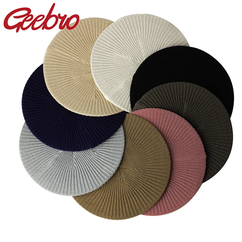 Geebro Womens Fashion Casual Plain Knit Beret Hat Spring Autumn Berets for Women Ladies Elastic Artist Beanie Hats 241031