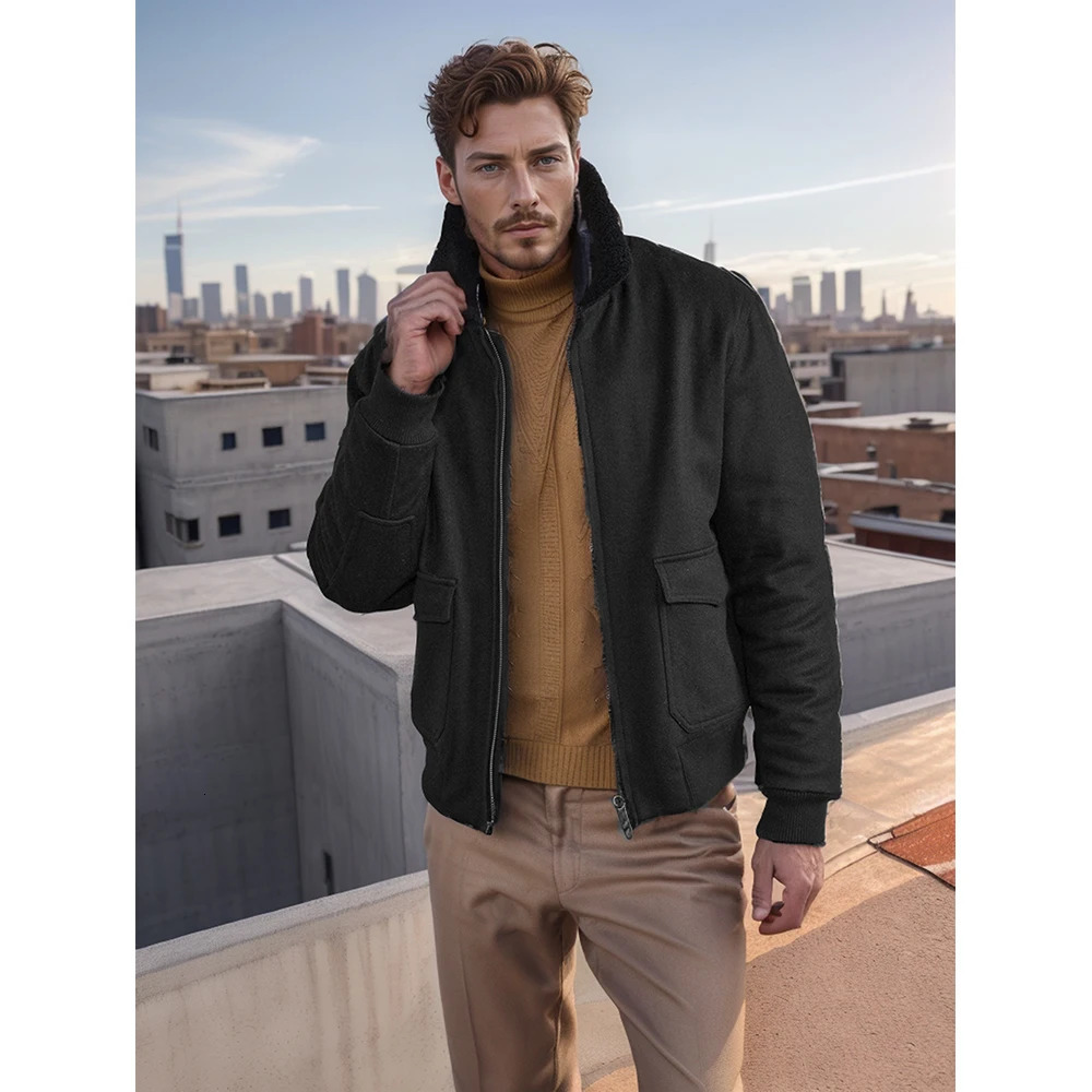 mens woolen jacket casual Korean style fur collar autumn and winter trendy coat clothing 241031