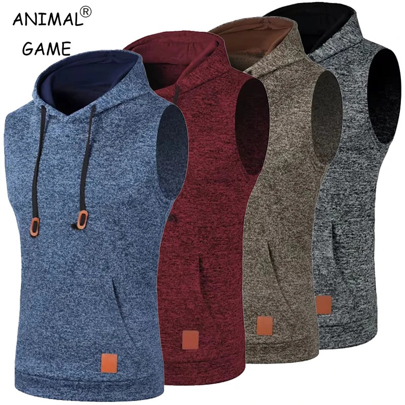 Mens Sleeveless Hooded Sweatshirts Bodybuilding Tank Top Outdoor Breathable Solid Color Gym Vest Sport Streetwear Jacket Coats 241031