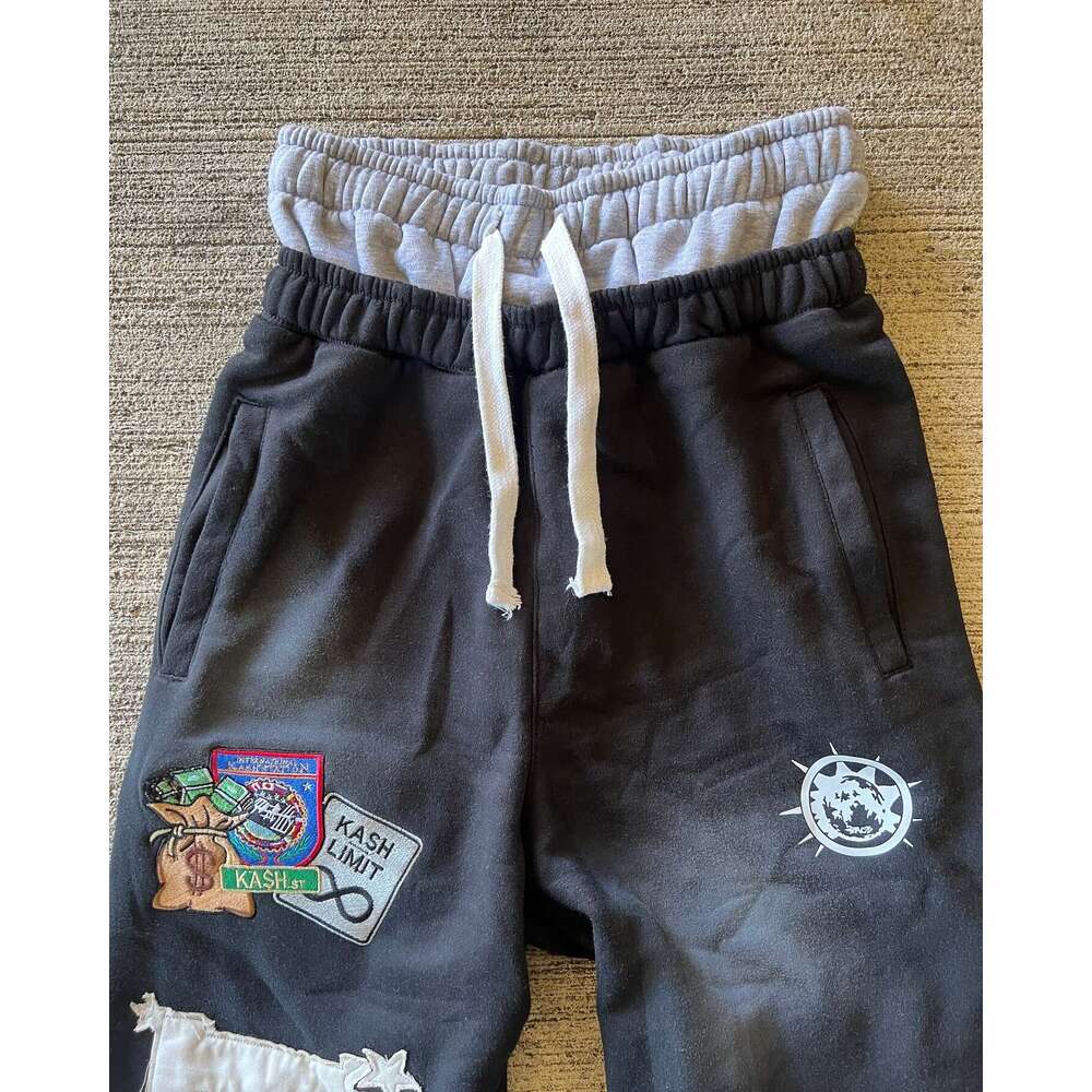 American Sweatpants Y2k Men Gothic Hip Hop Letter Patch Retro Double Layer Design Baggy Elastic Waist Jogging Casual Pants