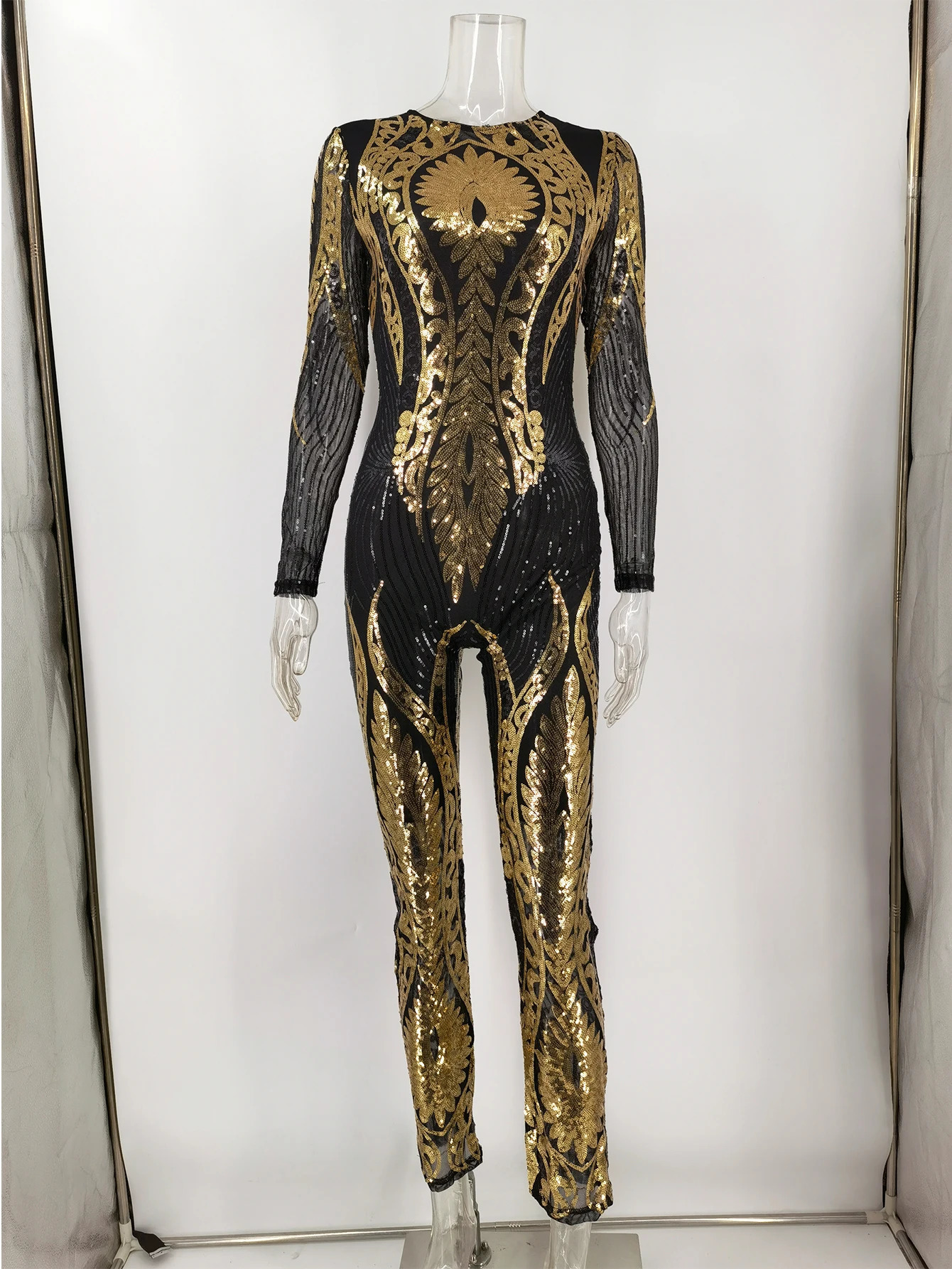 Sexy Long sleeve Sequin bodycon jumpsuit women body bodysuit one piece birthday party nightclub outfits womens jumpsuits overall 241031