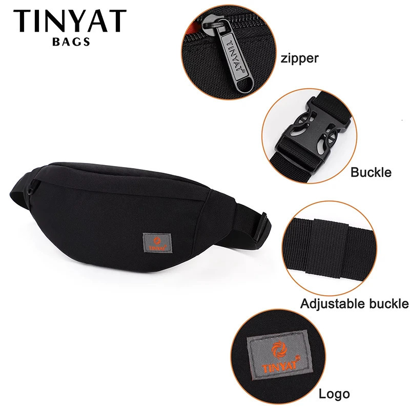 Tinyat Mens Casual Waist Bag Canvas Shoulder Bag Fanny Packs Womens Belt Bag 241031