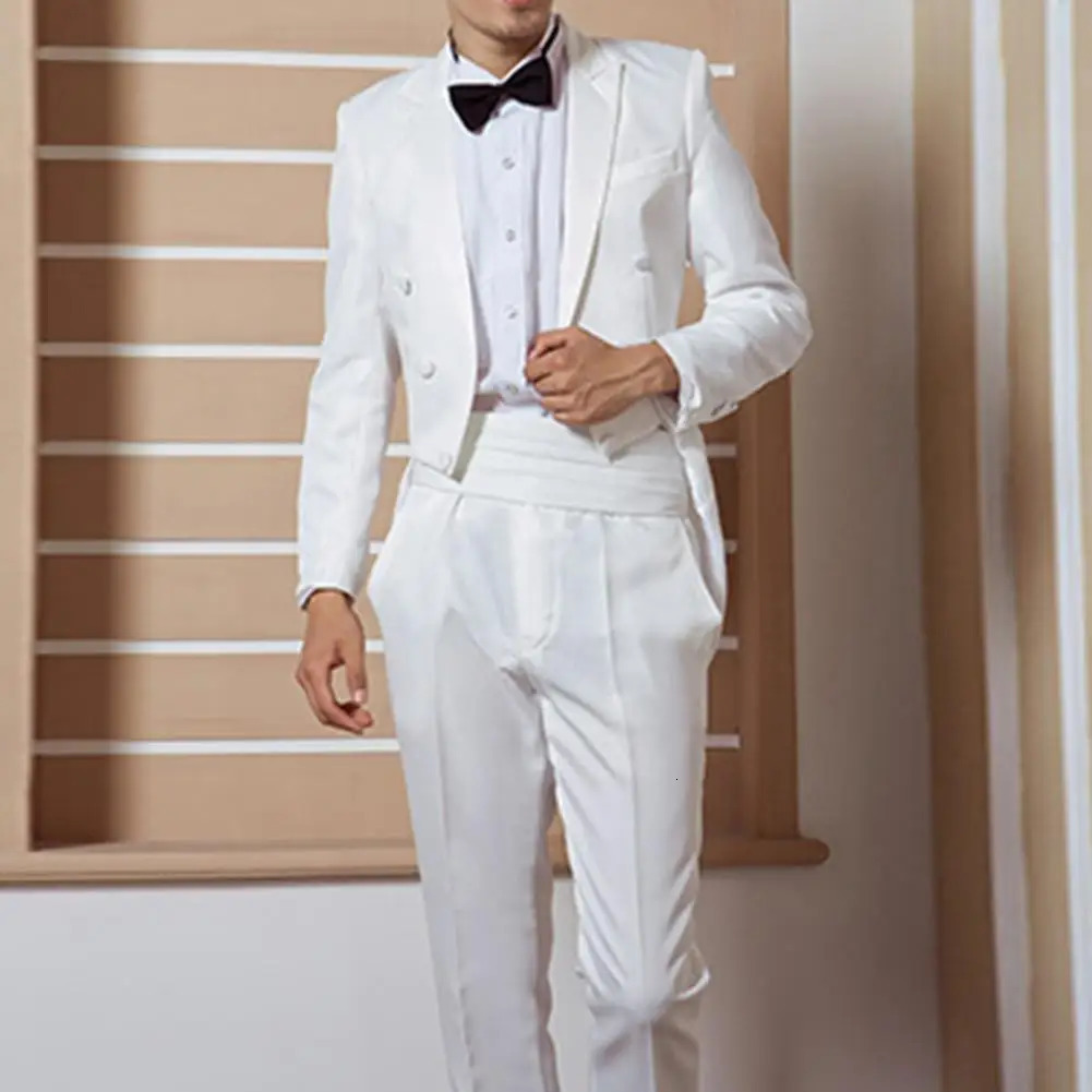 Men Blazer Pants Vintage Double Breasted Color Block Swallowtail Formal Suit Spring Autumn Tuxedo Singer Costume Outfit 241024