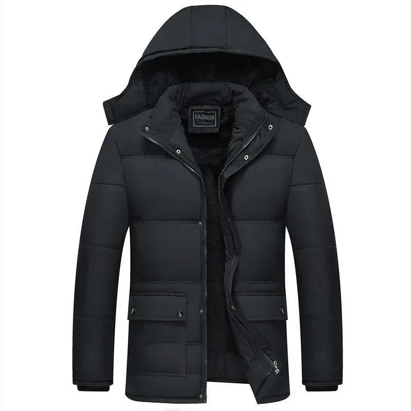 2024 Men Winter Coat Highquality Solid Color Fur Collar Hooded Parkas Male Wool Thicken Warm Windproof Jackets Clothing 241031