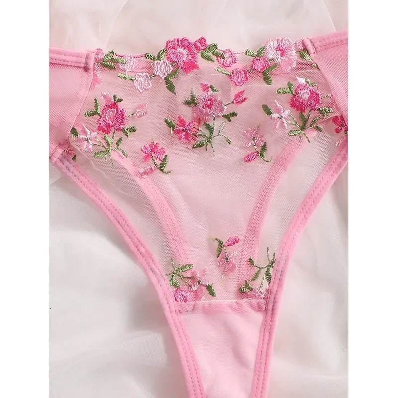 Bra Brief Set Woman 2 Pcs Lingerie Sexy Floral Embroidery Underwear Mesh Intimate Transparent Lace Short Skin Care Bralette Kits 241031
